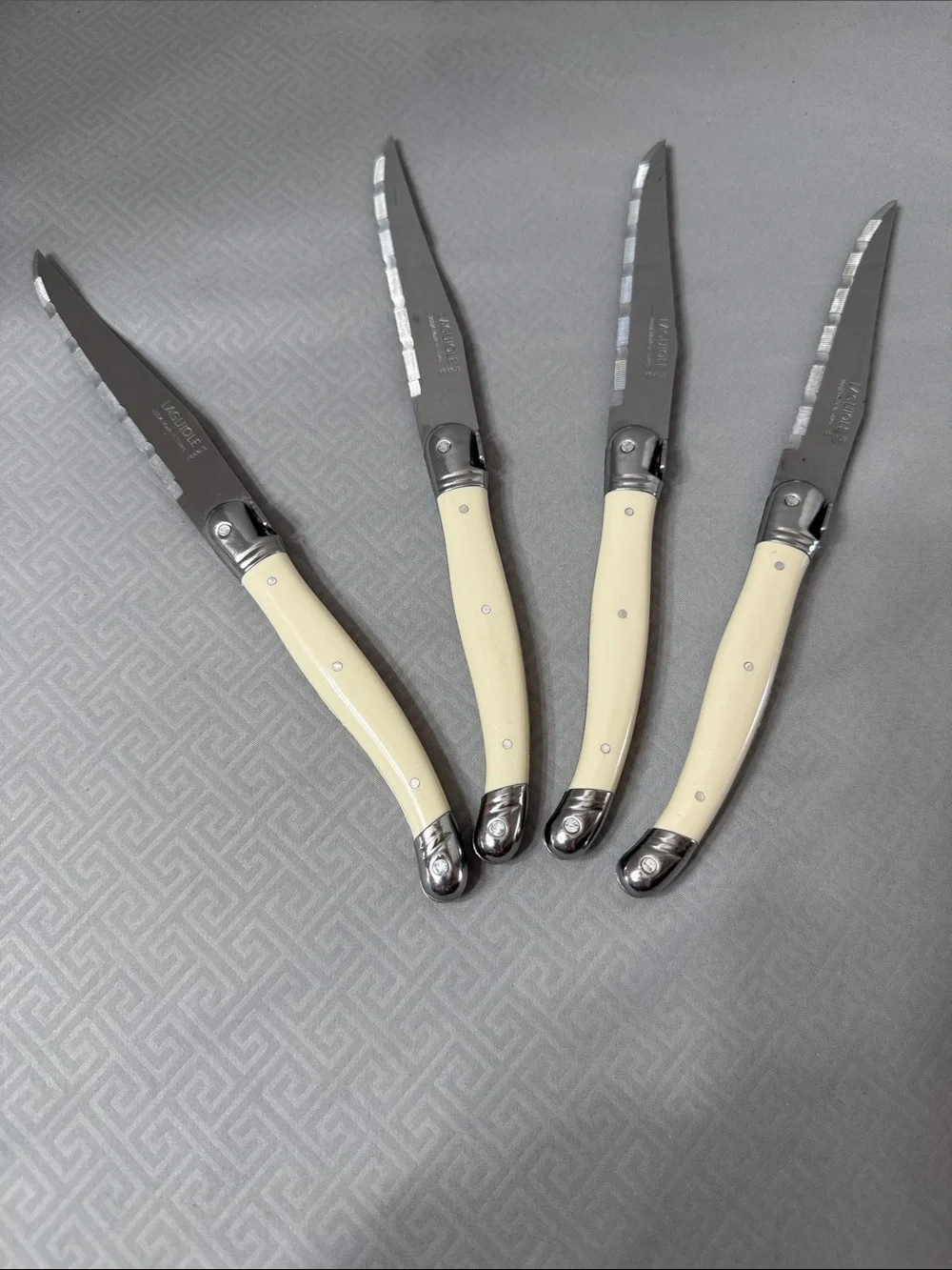 Set of 4 Geniune Laguiole Steak Knives Ivory Colored Handle Made Thiers France